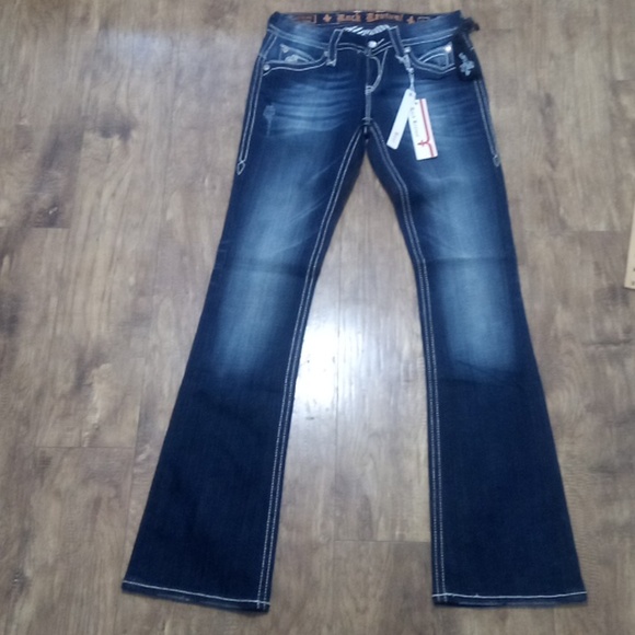 Rock Revival Women's 26 Dark Blue Jeans Bejeweled Distressed NWT - Picture 3 of 12